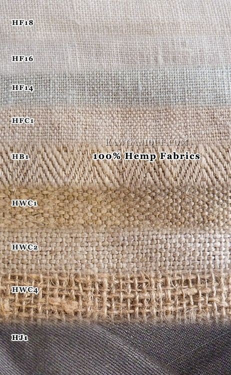 Hemp fabrics pictured in the source guide, illustrating finished woven textile surfaces.