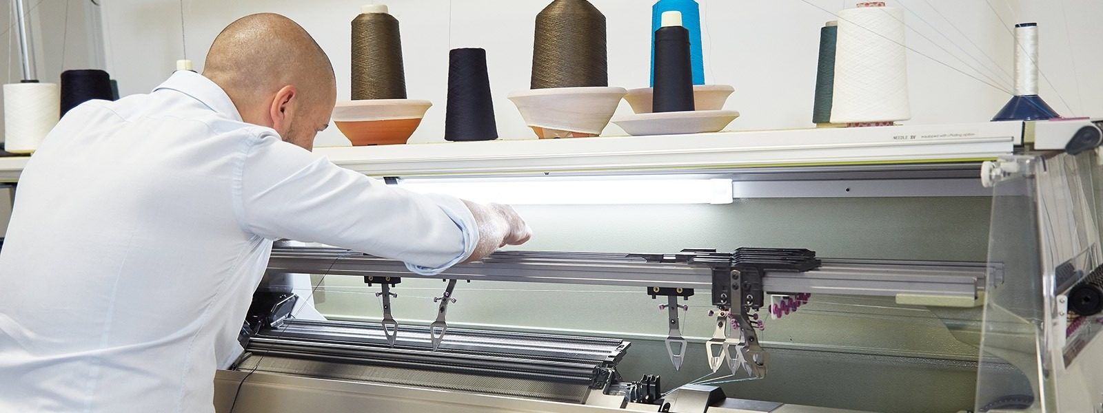 Knitting equipment pictured in Woolmark's tailored-knit collaboration.