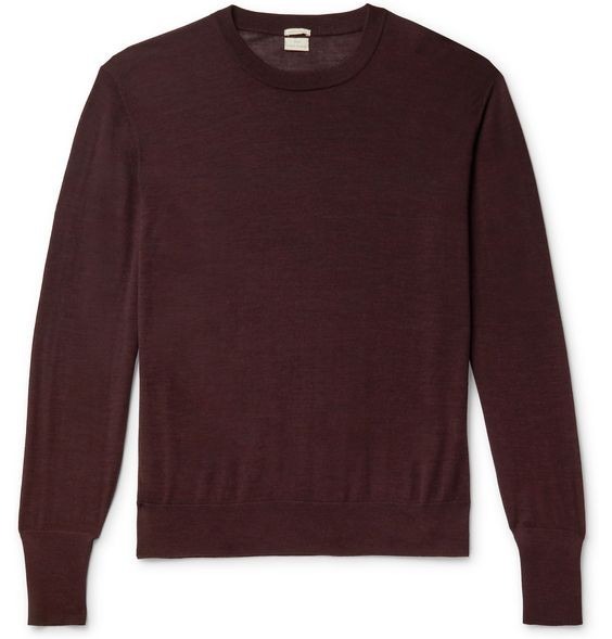 Burgundy Merino wool sweater pictured in the source guide.
