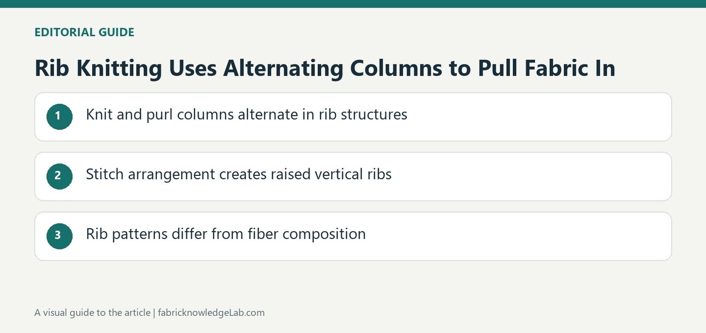 Rib Knitting Uses Alternating Columns to Pull Fabric In