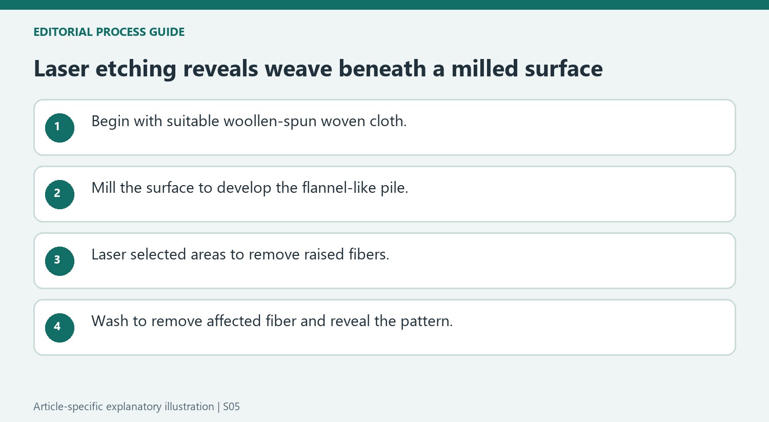Laser etching reveals weave beneath a milled surface