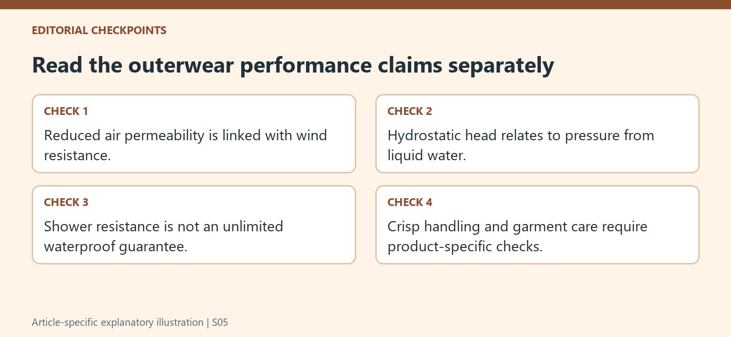 Read the outerwear performance claims separately