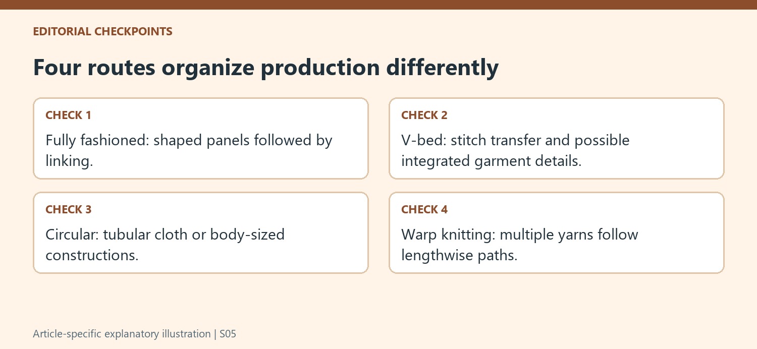 Four routes organize production differently