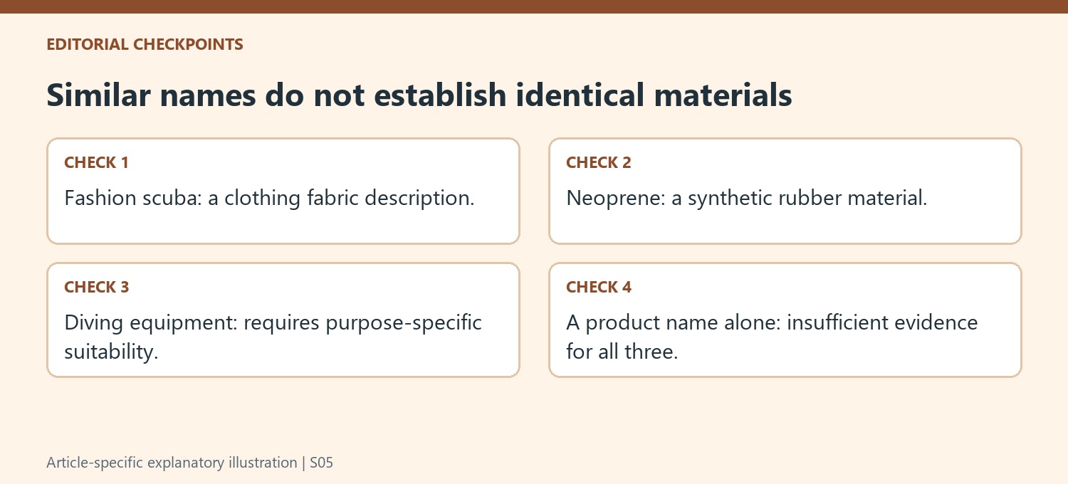 Similar names do not establish identical materials