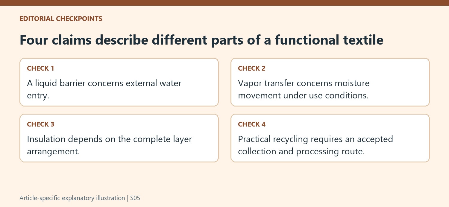 Four claims describe different parts of a functional textile